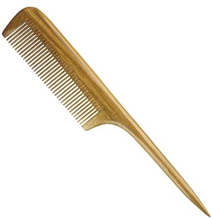 Pettine a Coda, Pettine in Legno Pettine per Capelli Antistatico a Denti Fini in Legno di Sandalo Verde Manico Lungo per Donna