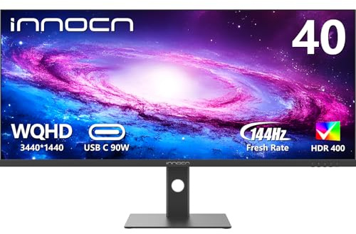 INNOCN 40C1R Ultrawide Monitor 40 WQHD 3440 x 1440p 144Hz FreeSync Premium HDR400 21:9 Computer Display 95% DCI-P3 500Nits IPS USB Type-C HDMI Tilt/Height Adjustable, Mountable