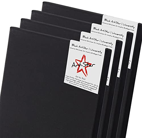 4x Art-Star | UNIVERSITY BLACK KEILRAHMEN 50x60 cm | schwarze Leinwände auf Keilrahmen 50x60 cm | Leinwandtuch vorgrundiert, malfertige bespannte rechteckige Keilrahmen mit Leinwand zum malen