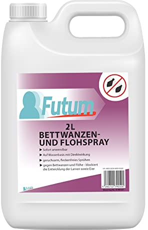 Futum Bettwanzen Abwehrspray Floh-Abwehr-Spray 2 Liter für Wanzen, Flöhe, Larven & Eier, Wasserbasis, Fleckenfrei, Schnell & Stopp Wirkung