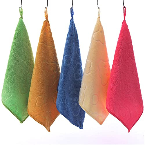 5 Piece Hand Dry Towel Five Colors Small Hand Towels Hanging Loop 25x25cm | Fast Drying Superfine, Hanging, Soft, Absorbent, Hand Towel Fiber Cloth for Kitchen Bathroom 9.8x9.8in