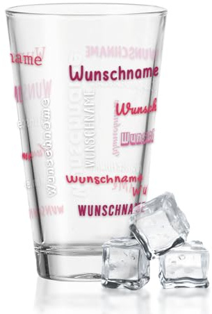 GRAVURZEILE Leonardo Wasserglas mit UV-Druck - Namensglas Design - Individuelles Motiv personalisiert mit Wunschnamen in versch. Farben - Geschenk zum Kindergeburtstag - Farbe: Weiß - Rosa