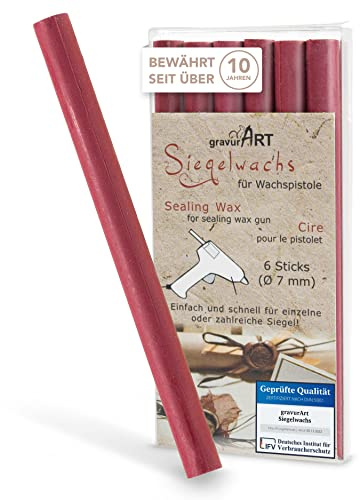 gravurART Siegelwachs flexibel für Wachspistole - Stilvoll Briefe versiegeln mit dem 6er Pack Wachs für Siegelstempel in Vintage Rosé - 7 mm
