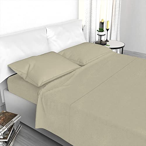LARA MORADA Set Completo Letto Lenzuola Made in Italy in microfibra Tinta Unita Jacquard Singolo 1p fango