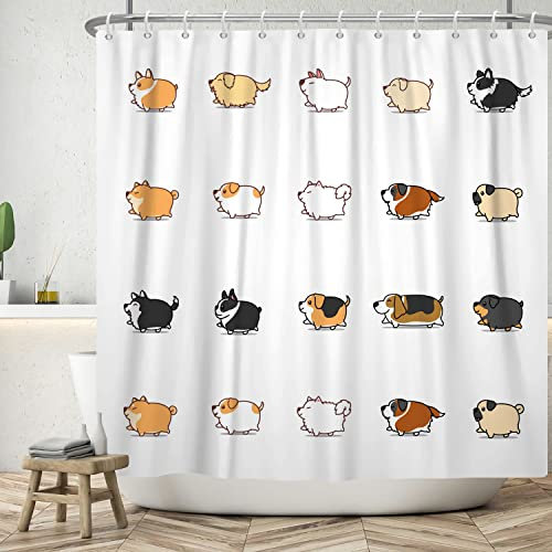 Ttincceer 180x180cm Dessin Animé Chien Rideau de Douche - Mignon Gros Chiot Marche - Bain Animal de Compagnie Chien Animaux - Baignoire