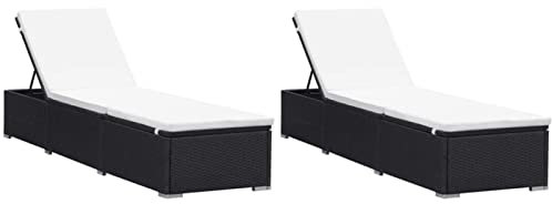Chusui Sonnenliegen mit Auflage 2 STK, Gartenliege, Strandliege, Relaxliege Garten, Saunaliege, Campingliege, Poolliege, Liege Garten, Poly Rattan Schwarz