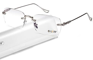 LUFF Lunettes de lecture femmes hommes sans monture, lunettes loupe femme sans monture en métal bleu clair, lunettes d'ordinateur classiques, anti fatigue oculaire