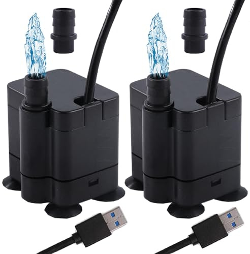 2 mini pompe per acqua USB (180 l/h, 3 W), ultra silenziose con hub alto, pompa per fontana con cavo di alimentazione da 1,5 m, per acquari, laghetti, fontane, statue, idroponica, piccola USB