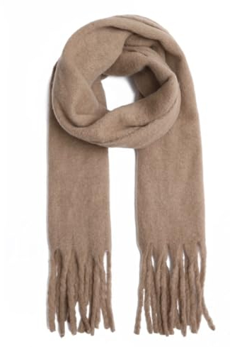 FASHION YOU WANT Damen Web Strickschal UNI FARBEN und langen dicken Fransen, warmer Winter, Stola (UNI taupe)