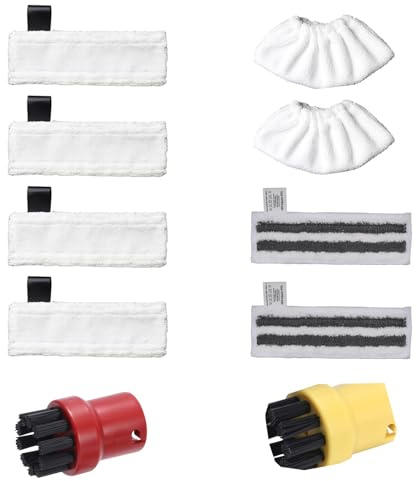 Lot de 10 chiffons en microfibre de rechange pour nettoyeur vapeur Karcher EasyFix SC2 SC3 SC4 SC5, 4 chiffons en microfibre, 2 chiffons abrasifs, 2 buses à main et 4 brosses rondes