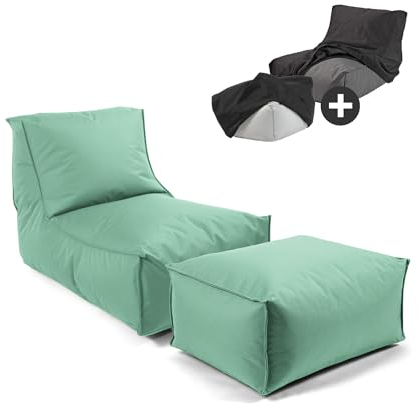 mokebo® Sitzsack mit Hocker und Schutzhülle für Kinder & Erwachsene 'Der Sundowner', Bean Bag mit Füllung oder Bodenkissen für Indoor & Outdoor, auch als Liegekissen oder Liege in Beige