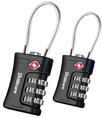Brillirare 2 Stück TSA Genehmigte Vorhängeschloss, Reise Kombinations Kabelschlösser, 3 Stellig Gepäckschlösser Sicherheitsschloss Metall für Koffer, Rucksäcke, Turnschrank, Zaun, Tor-Schwarz