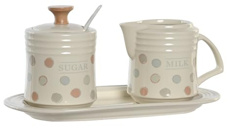 Azucarero y Lechera de Gres Beige Topitos con Bandeja para Cocina France (Azucarero y Lechera)
