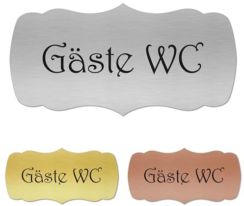 banjado® Gäste WC Schild selbstklebend/Graviertes Türschild WC Design Gäste WC 3 / Toilettenschild 24x12cm / WC Aufkleber in Gold Optik/Badezimmer Schild