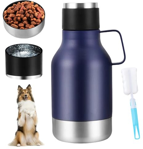 Meyagot Edelstahl Hundetrinkflasche, Trinkflasche Hunde Für Unterwegs, 40oz Wasserflasche Mit Futternapf, Reinigungsbürste Hundeflasche Thermosflasche Thermoflasche Für Wandern Und Campen (Schwarz)