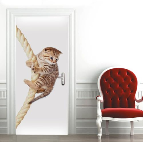 Selbstklebende 3D Tür Wandbilder aufkleber Katze Diy Home Design Sonderanfertigung Tapete B100 x H200cm