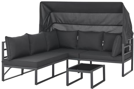 SVITA Maui Gartenmöbel-Lounge-Set mit Dach Outdoor-Sofa Strandkorb-Sonneninsel Stahl Grau