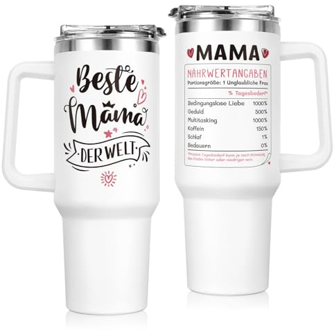 musaecoin Mama Geschenk Thermobecher 1,18L mit Strohhalm & Griff | Muttertagsgeschenke Und Geburtstagsgeschenk für Mama, Edelstahlbecher Isoliert, Personalisierter Becher Beste Mutter der Welt