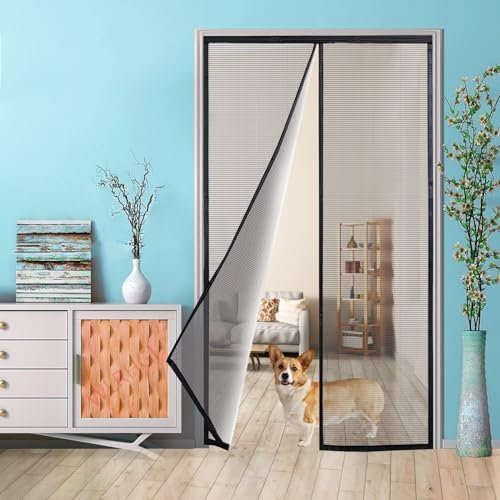 Magnetische Türvorhänge, 70x220 cm Magnet Vorhang Fliegenvorhang Moskitonetz HäNde Frei Insektenschutz Türvorhang für Schiebetür Garagen Innovativ, Schwarz