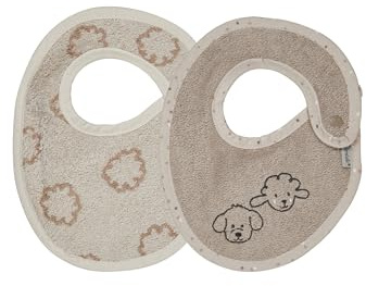 Sterntaler Lätzchen 2er Pack Bauernhof - Baby Lätzchen mit Wolken-Jacquard - Lätzchen aus saugfähiger Baumwolle mit Druckknopfverschluss, sandfarben
