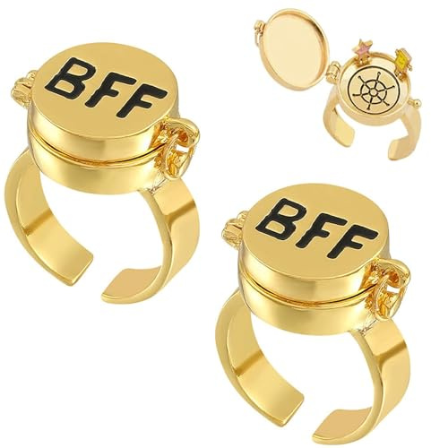 Best Migliori Amici per Sempre Anelli,2 Pz Amicizia Anello BFF 14K Oro Anime Estetico BFF Anelli Coppia Carina Open cap Anelli Gioielli Regali per Donne Ragazze Commemorativo Regalo Compleanno