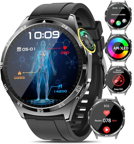 Marsyu 2025 Smart Watch with ECG,1.43 AMOLED Screen Smart Watches for Men Women Answer/Make Calls, Sport Fitness Smartwatch with Blood Pressure,Sleep Heart Rate Monitor, Step Counter (Modern, Black)