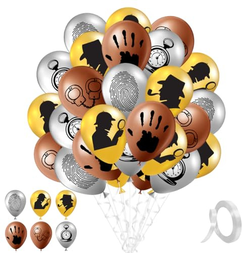 30 Piezas Detective Toppers y Decoraciones de Cumpleaños, Suministros para Fiesta de Detective, Globos