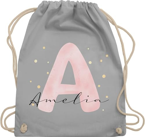 Turnbeutel Rucksack - Initialen - Individuell gestaltbar mit Initialbuchstabe und Name | Geschenk mit Anfangsbuchstabe und Name frei wählbar - Unisize - Hellgrau - schulkind beutel buchstaben