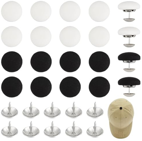 PH PandaHall 20 Sets Baseball Cap Button 2 Color Cloth Covered Buttons 19mm Top Replacement Hat Button Black Fabric Covered Button White Round Buttons for Hat Jeans Replacement Repair Clothing Sewing