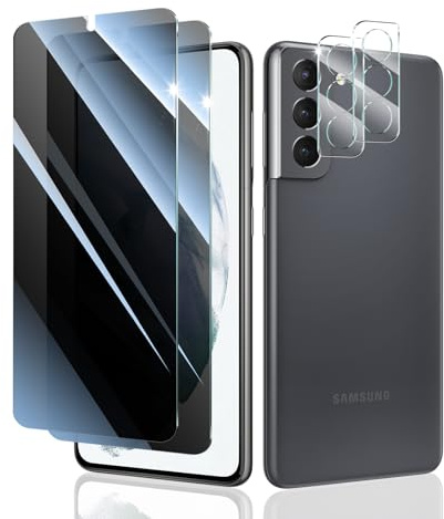 2+2 Stück Sichtschutz Panzer Schutz Glas für Samsung Galaxy S21, Anti-Spähen Gehärtetes Glas Schutzfolie und Kameraschutz, Panzerglas Displayschutzfolie, 9H Härte, Anti- Kratzer