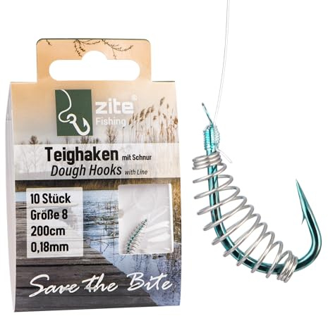 Zite Fishing Teighaken Gr. 6-12 Forelle Blau mit monofiler Vorfachschnur | 200cm | Angel-Haken Teigspirale Forellen-Angeln | 10 Stück Fertig Gebundene Forellenhaken