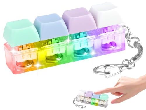 4 Button Keyboard Fidget Toy, Funny Fidget Keyring with LED Light | Mini Keyboard Fidget Toys Finger Keyboard Caps Toy Decompression Toys to Relief Stress Pass the Time