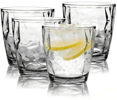 AstraLoom Unbreakable Plastic Tumblers 4 Pack, 10oz (300ml) Acrylic Drinking Glasses, Reusable Clear Plastic Cups for Adults, Ideal for Party, Picnic, Camping, Whiskey & Juice(Grey)