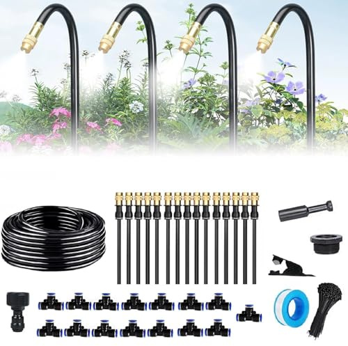 360° Curved Garden Automatic Irrigation System, Garden Drip Irrigation System Kit, Watering Sprinkler System for Outdoor Plants, Adjustable Copper Nozzles, for Greenhouse, Yard, Lawn (15m)