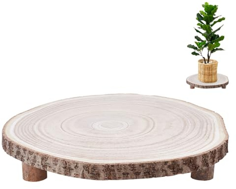 UNICRAFTALE 12-13 Inch Wood Cake Stand Round Wooden Cupcake Pedestal Wood Slice with Legs Rustic Slice Cake Stand Wooden Cake Holder for Wedding Birthday Party Event