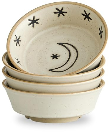Swuut Stoneware Dipping Sauce Side Dishes Set of 4-3.7 Rustic Condiment Bowls - Handcrafted Ceramic Appetizer Plates for Sushi Soy, Charcuterie,Snack, Cheese Boards