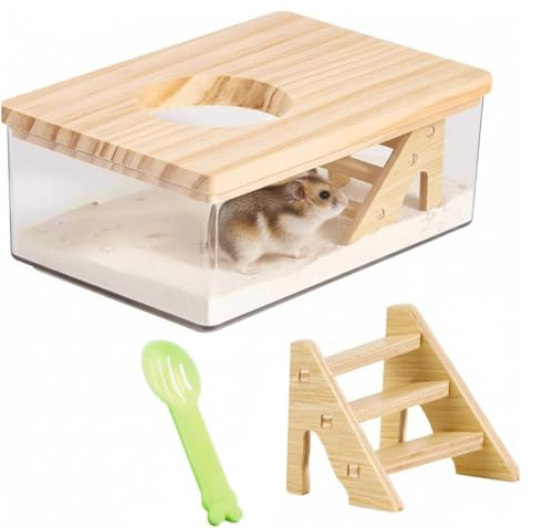 Zbozzba Acrylic Hamster Sand Bath Box, bagno di sabbia, con scaletta e paletta, per criceti, topi, cincillà, piccoli animali