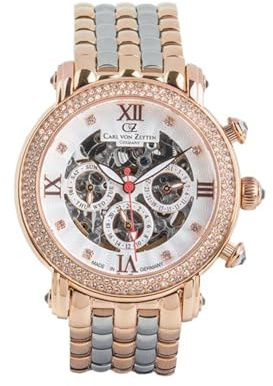 Carl von Zeyten Knäbis – automatisk klocka Ø 40 mm – rostfritt stål hus i roséguld – tvåfärgat stålarmband – skelett datum dag 24 h – safirglas – Made in Germany