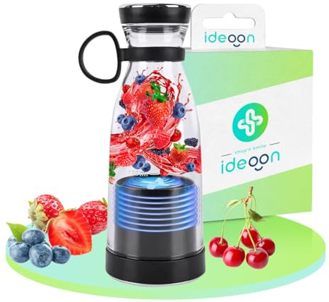 ideoon Mobiler Smoothie Maker 300ml, Akku: Elektrisch, trendig, kompakt & leistungsstark – Ihr portabler Vitamin-Kick Mixer für unterwegs & Fitness