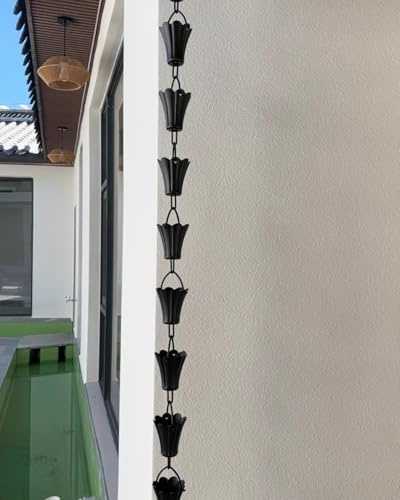 Dekorativa Hängrännskedjor Med Krok, Metall Takränna Stuprör Reservdel Regnkedjekoppar, Justerbar Längd Regnfångarkedja Svart,15m (5ft)