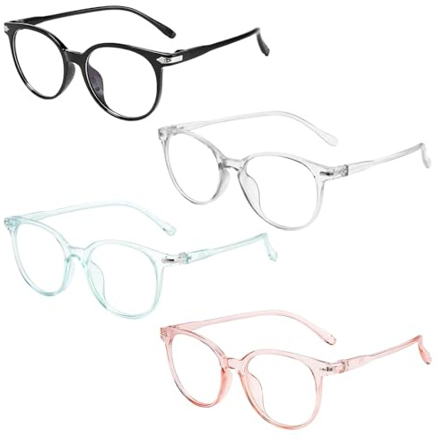 BAGUBDR 4 Pcs Blue Light Glasses, Glasses With Clear Lenses, Blue Light Blocking Glasses Suitable for Recreational Screen Time
