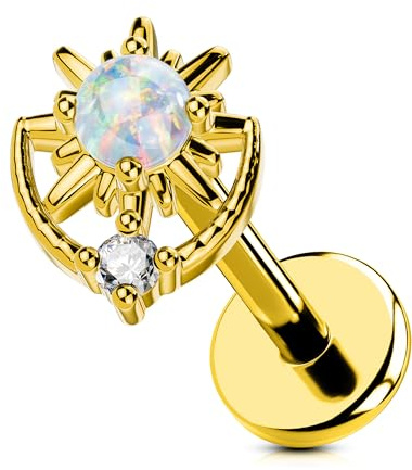 OUFERBody Piercing 18G Labret Stud en Titane à Enfoncer, Bijou de Perçage des Lèvres, 8mm Pierre d'Opale en Zircon Cubique, Bouchon d'Helix et de Tragus, pour Perçages Fraîchement Guéris