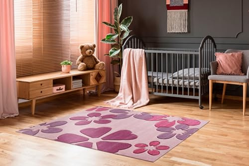 -LUXOR- living Tappeto per bambini disegno di fiori rosa - tappeto per la camera dei bambini delle bambine da usare come tappeto da gioco 80 x 150 cm