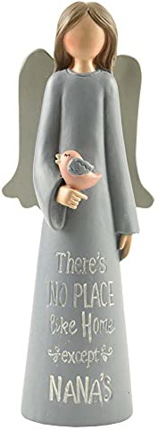 Feather & Grace Angel Hand Painted Decorative Figurine | Resin with Nana's No Place Like Home Message | Pefect Decortation for Living Room, Bookshelf, Desk | Gift for friend & family