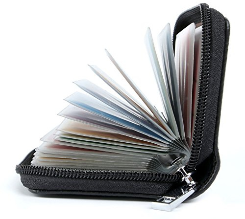 AirZyx Kreditkartenetui Damen Herren Leder RFID Schutz Reißverschluss (Schwarz)