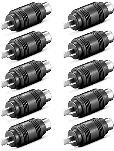 10x DIN Lautsprecherstecker auf Cinch-Buchse | Gerade | Boxen Audio Adapter Kabelanschluss Lautsprecher Chinch Buchse Kupplung | Schwarz | 10 Stück