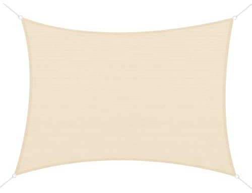 Outsunny Toldo Vela de Sombra Rectangular 4x6 m Toldo de Terraza con Anti-UV Anillo de Acero Inoxidable y Cuerdas de Nylon para Jardín Patio Crema