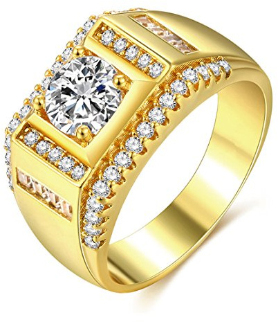 Uomo Oro Anelli di Fidanzamento Uomini Gioielli Zirconia Cúbica con Placcato Oro 18k Anniversario Anello a Fascia per Regalo Compleanno