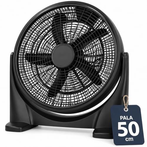 BAKAJI Ventilatore da Tavolo Potenza 100W Diametro Pale 50cm 3 Velocità Selezionabili Inclinazione Regolabile Colore Nero Base a 2 Piedi