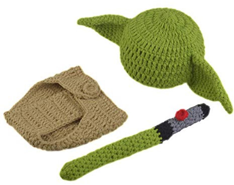Maifa Newborn Baby Costume Photography Prop Accessories Set, Crochet Knitted Yoda Suit Set for Newborn Photography